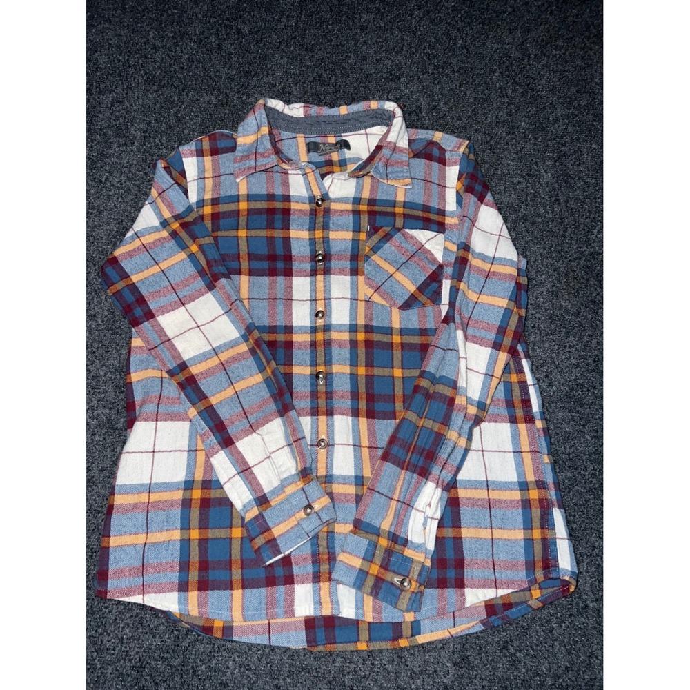 Natural Reflections Womens Small Blue Plaid Flannel Button Down Shirt LS